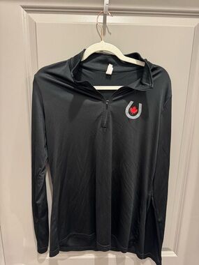 Black Long Sleeve Quarter-Zip Pullover with Red Maple Logo equestrians Canada